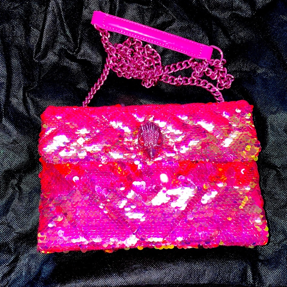 Kurt Geiger Drench Medium Hot Pink Iridescent Sequin Crossbody Kensington Bag
